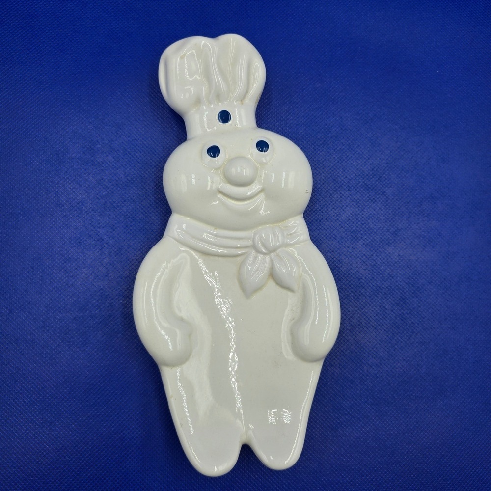 Vintage 1988 Pillsbury Doughboy Ceramic Spoon Rest Poppin White Blue Kitchen